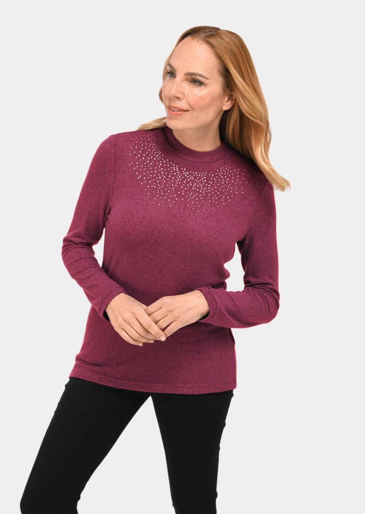 Angenehm weiches Shirt mit Glitzersteinen - beere / méliert - Gr. 24 von Goldner Fashion