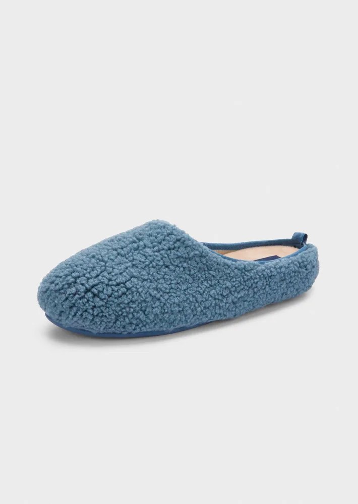 Pantoffeln mit Teddyflausch und Kautschuk-Sohle - petrol - Gr. 39 von Goldner Fashion