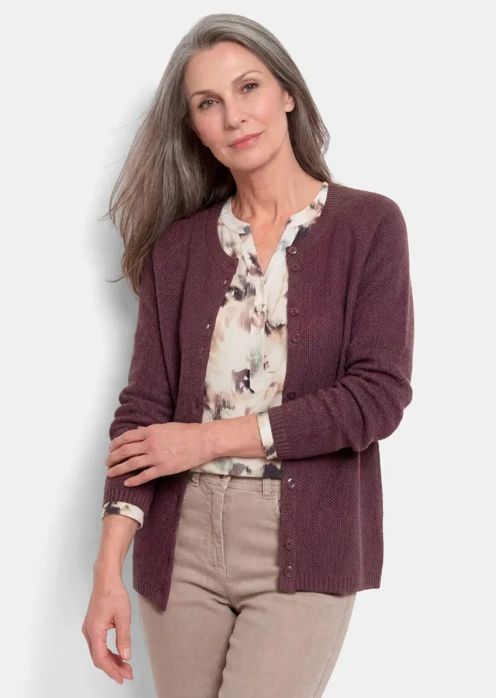 Strickjacke aus reiner Baumwolle - aubergine - Gr. 19 von Goldner Fashion