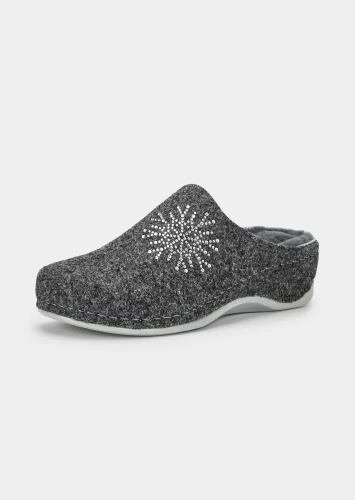 Pantoffeln aus Wollfilz mit Glitzersteinen - anthrazit - Gr. 36 von Goldner Fashion