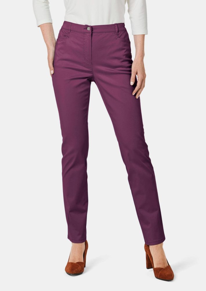 Satin-Baumwollhose LOUISA - aubergine - Gr. 54 von Goldner Fashion