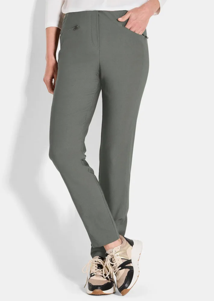Schmale Bengalinhose LOUISA innen angeraut - khaki - Gr. 20 von Goldner Fashion
