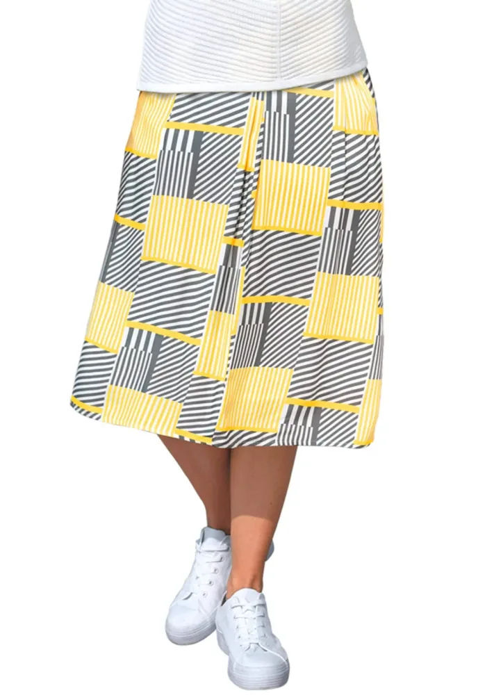 Moderner Druckrock aus fließender Viscosequalität - gelb / grau / gemustert - Gr. 22 von Goldner Fashion