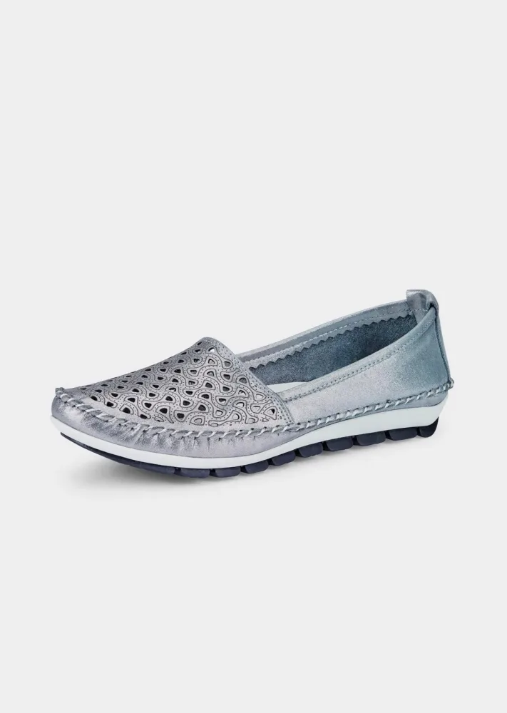 Leder-Slipper mit Wechselfussbett - blau / metallic - Gr. 42 von Goldner Fashion