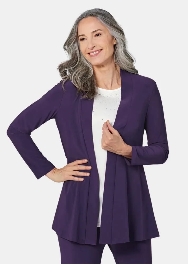 Weich fallende Jersey-Longjacke - lila - Gr. 22 von Goldner Fashion
