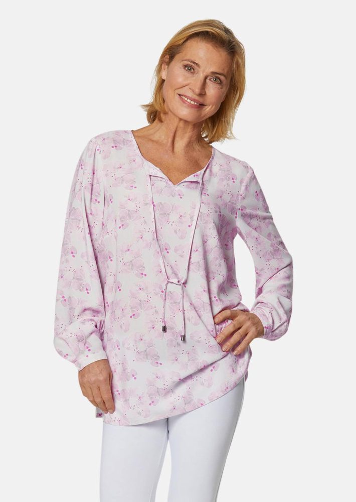 Druckbluse aus feinfädiger Baumwoll-Qualität - stein / gemustert - Gr. 22 von Goldner Fashion