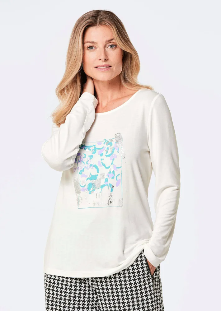 Langarmshirt mit Glitzer-Druck - cremeweiss / gemustert - Gr. 42 von Goldner Fashion
