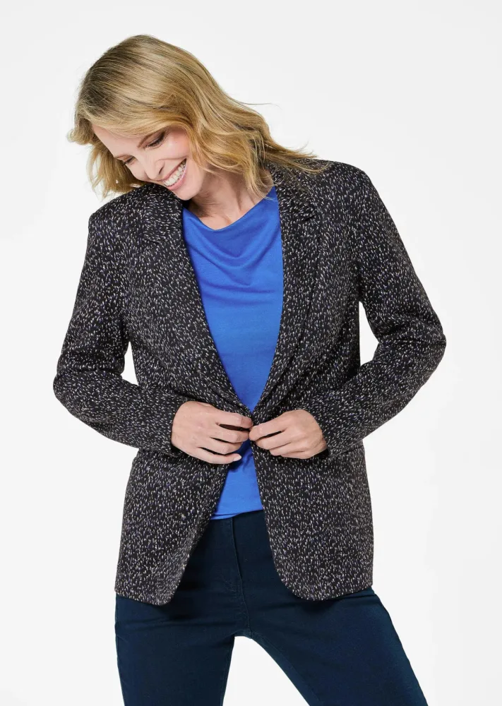 Blazer mit Multicolor Allover-Druck - marine / gemustert - Gr. 21 von Goldner Fashion