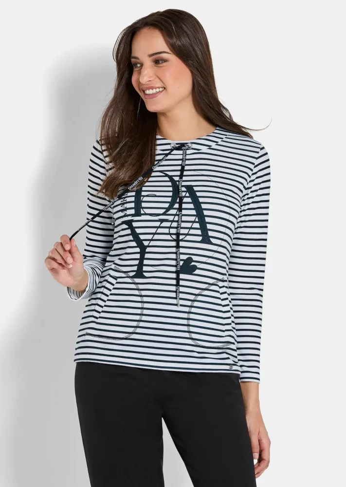 Sweatshirt mit Streifen und Glitzersteinen - schwarz / weiss / gestreift - Gr. 40 von Goldner Fashion