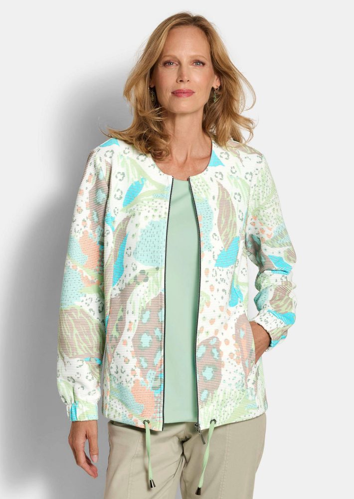 Jersey-Jacke mit Ottomanstruktur - graugrün / gemustert - Gr. 21 von Goldner Fashion