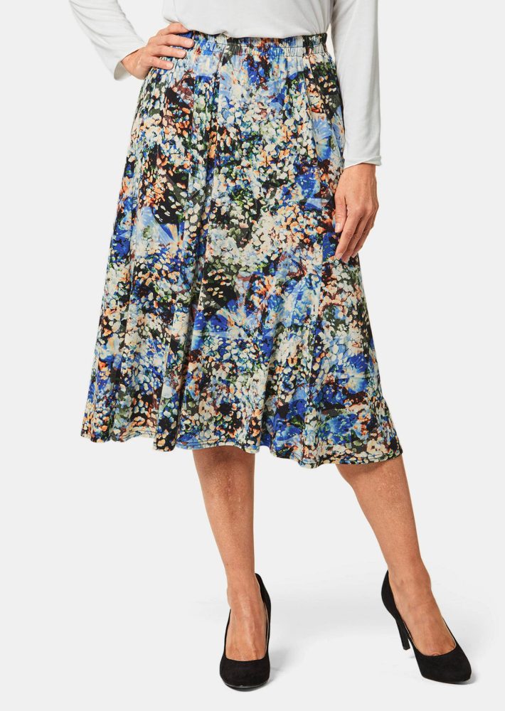 Bequemer Druckrock mit Rundumschlupfbund - schwarz / royalblau / gemustert - Gr. 46 von Goldner Fashion
