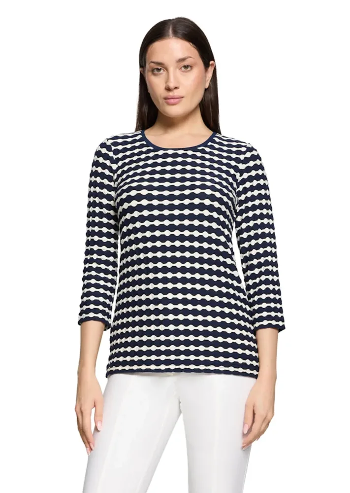 Ringelshirt in 3D-Optik - dunkelblau / cremeweiss / geringelt - Gr. 42 von Goldner Fashion