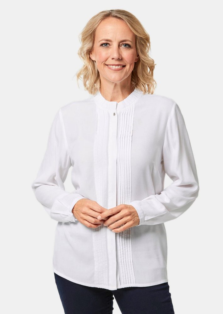 Bluse mit raffinierter Ausschnittlösung - weiss - Gr. 19 von Goldner Fashion