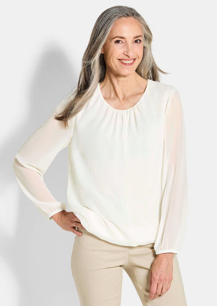 Elegante Bluse aus Chiffon - cremeweiss - Gr. 23 von Goldner Fashion