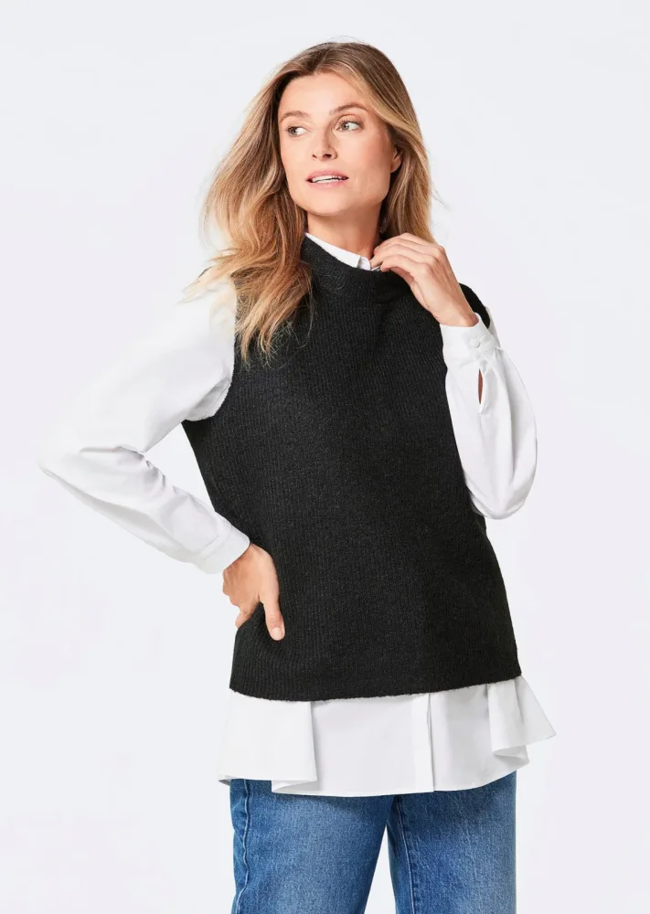 Rippstrick Pullunder mit Stehkragen - schwarz - Gr. 23 von Goldner Fashion