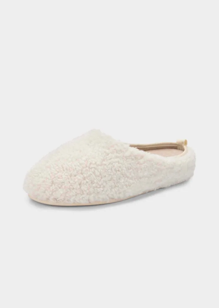 Pantoffeln mit Teddyflausch und Kautschuk-Sohle - cremeweiss - Gr. 37 von Goldner Fashion