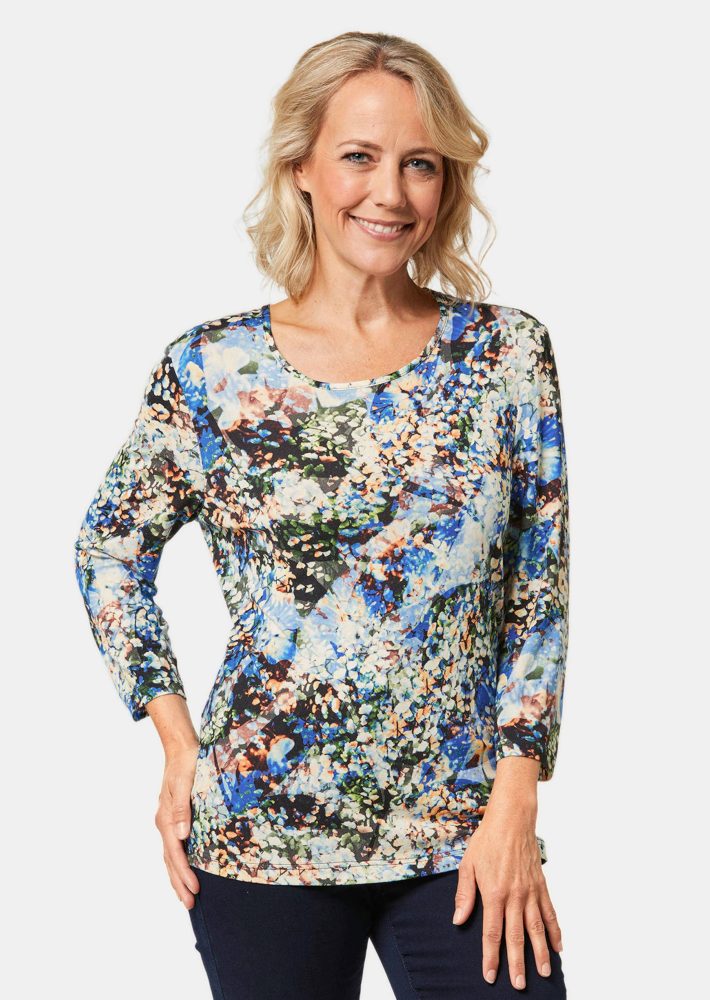 Druckshirt in kraftvollen Farben - schwarz / royalblau / gemustert - Gr. 42 von Goldner Fashion