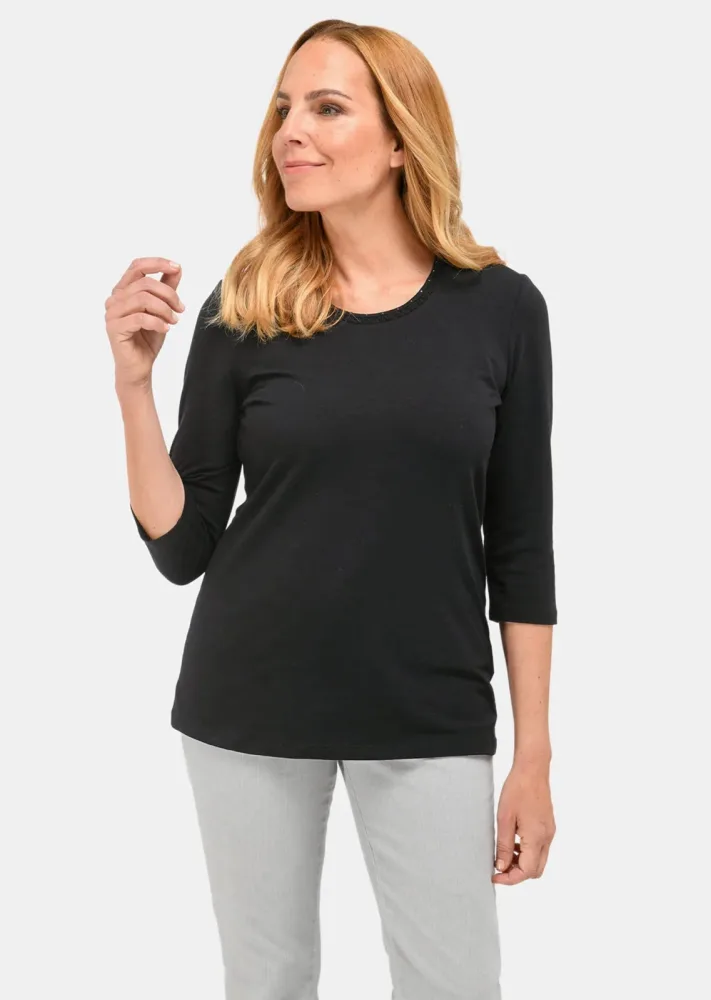 Geschmücktes Rundhalsshirt aus Pima-Baumwolle - schwarz - Gr. 20 von Goldner Fashion