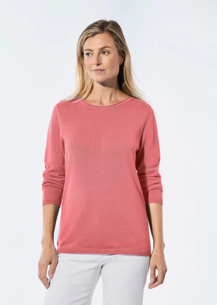 Strickpullover mit U-Boot-Ausschnitt - koralle - Gr. 46 von Goldner Fashion
