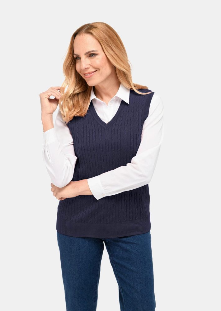 Pullunder mit zeitlosem Zopfmuster - marine - Gr. 21 von Goldner Fashion