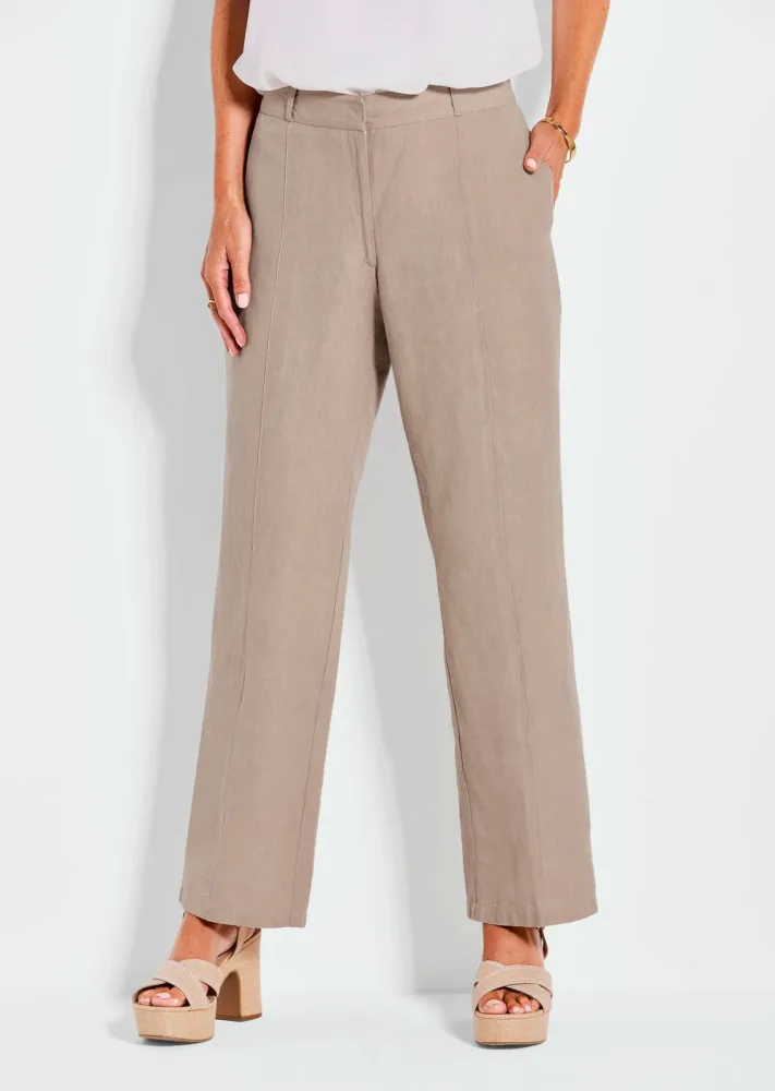 Weite Hose VERA in Leinen-Baumwoll-Qualität - beige - Gr. 26 von Goldner Fashion