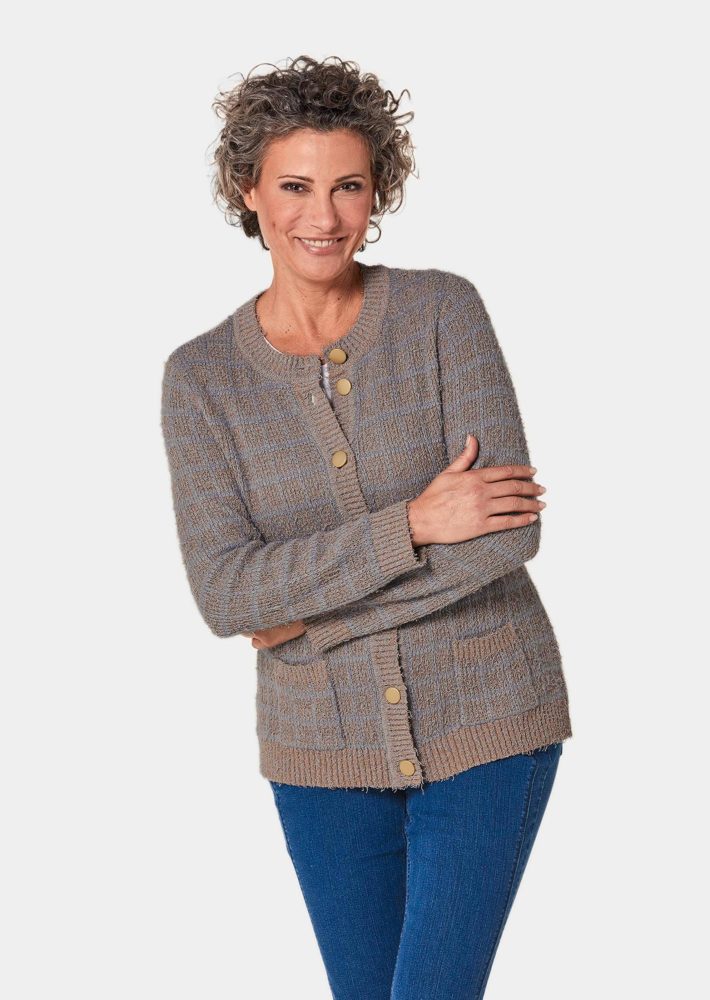 Strickjacke mit Taschen - taupe / grau / méliert - Gr. 42 von Goldner Fashion
