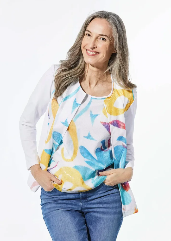Jerseyjacke mit Pailletten - weiss / gemustert - Gr. 21 von Goldner Fashion