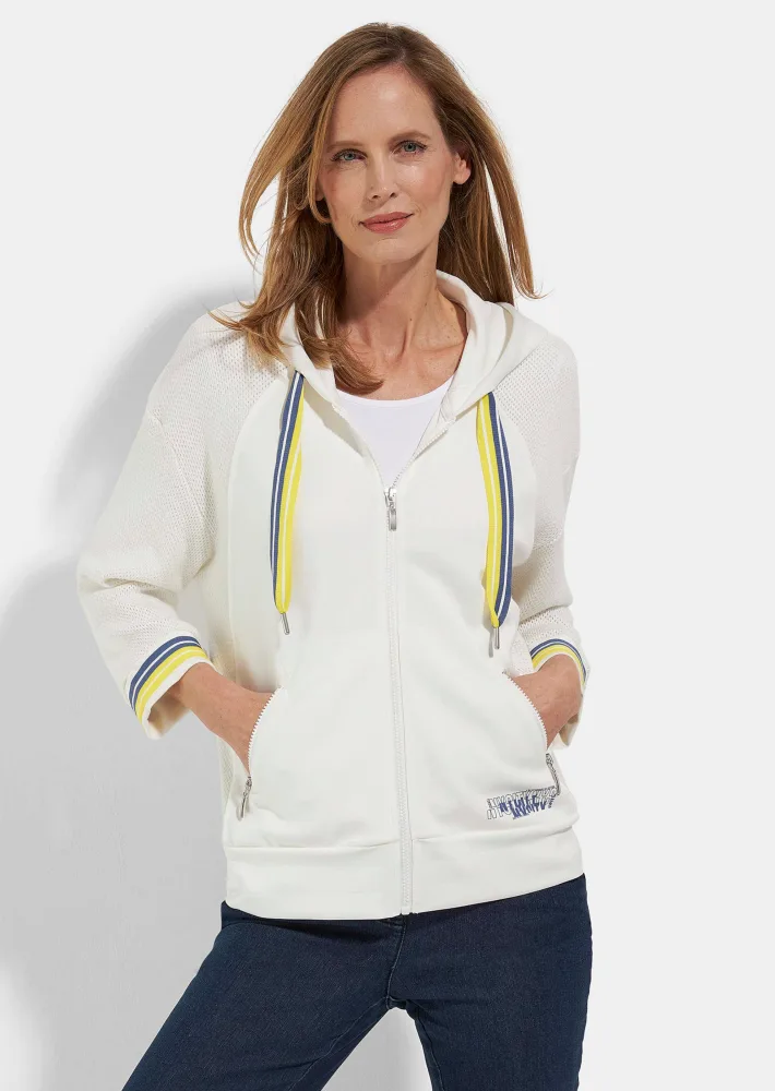 Sweatjacke mit Strick und Glanzdetails - cremeweiss - Gr. 42 von Goldner Fashion