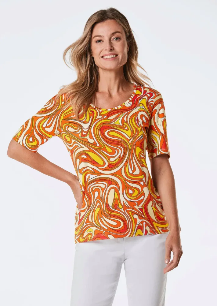 Druckshirt - orange / gemustert - Gr. 20 von Goldner Fashion