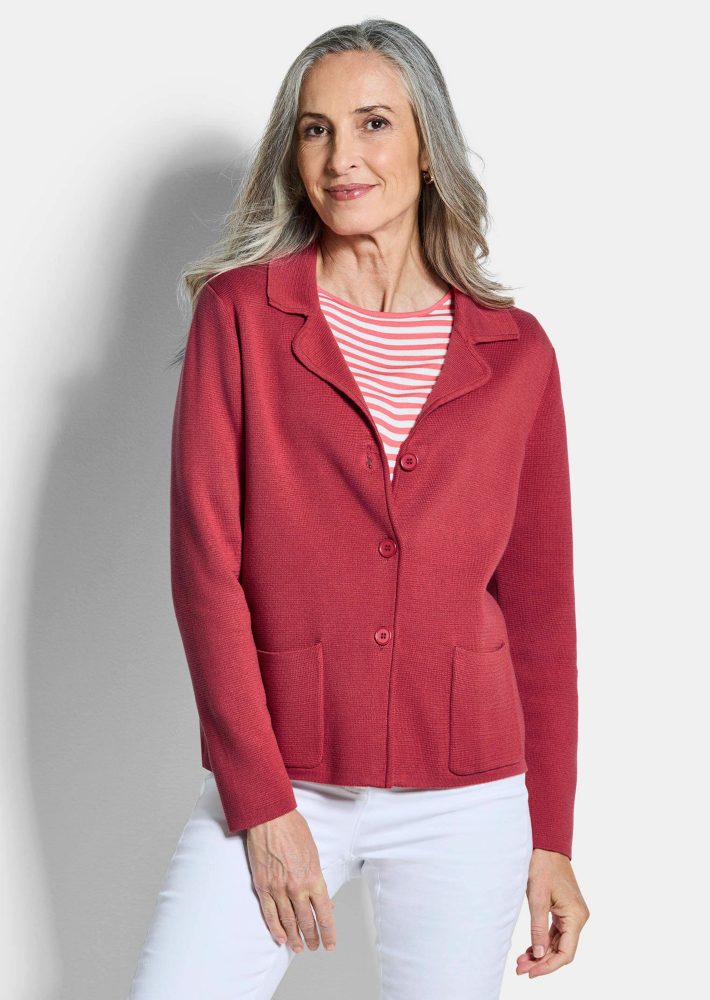 Strickblazer mit aufgesetzten Taschen - rot - Gr. 25 von Goldner Fashion