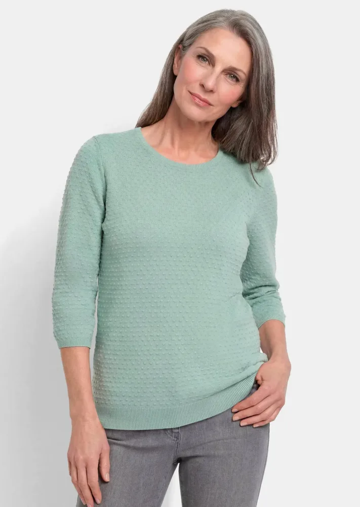 Strickpullover mit Pünktchenmuster - salbei - Gr. 42 von Goldner Fashion