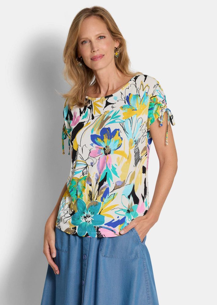 Jersey-Shirt mit gerafften Schultern - bunt / gemustert - Gr. 19 von Goldner Fashion