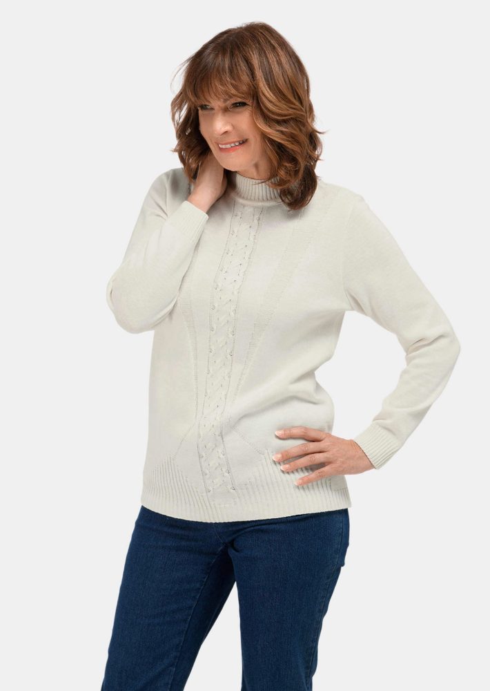 Pullover mit streckendem Zopfmuster - cremeweiss - Gr. 21 von Goldner Fashion
