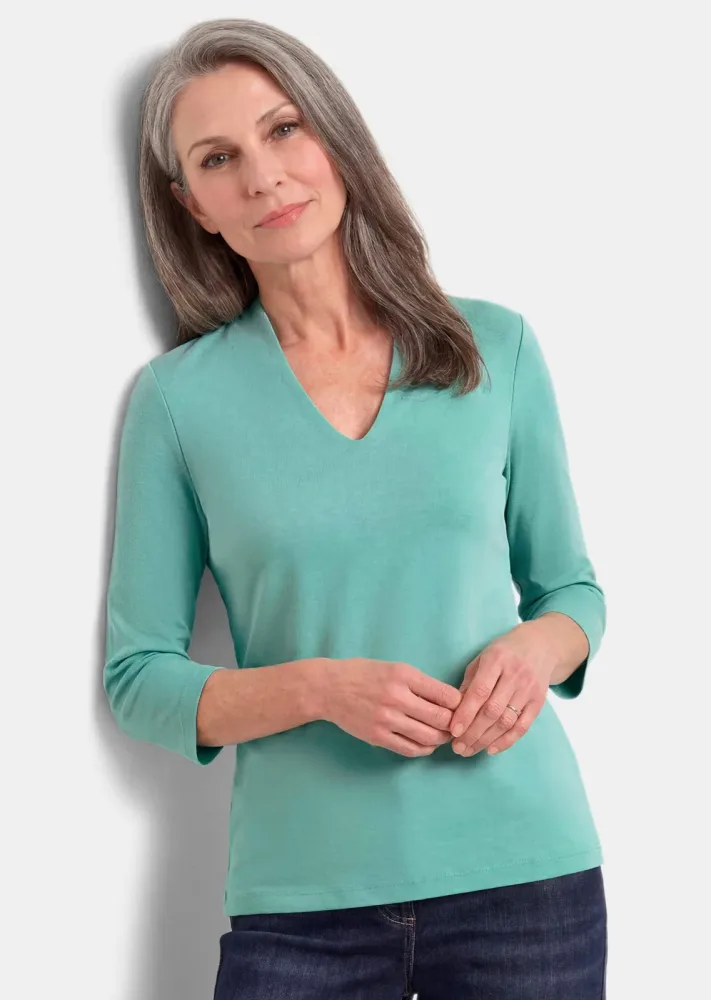 Basic-Shirt aus Interlock-Jersey - graugrün - Gr. 19 von Goldner Fashion