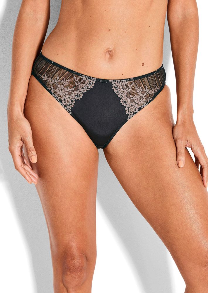 Hüftslip mit floraler Spitze - schwarz / altrosé - Gr. 42 von Goldner Fashion