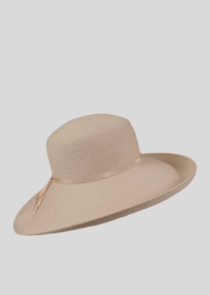 Eleganter Sommerhut mit breiter Krempe - beige - Gr. Einheitsgröße von Goldner Fashion