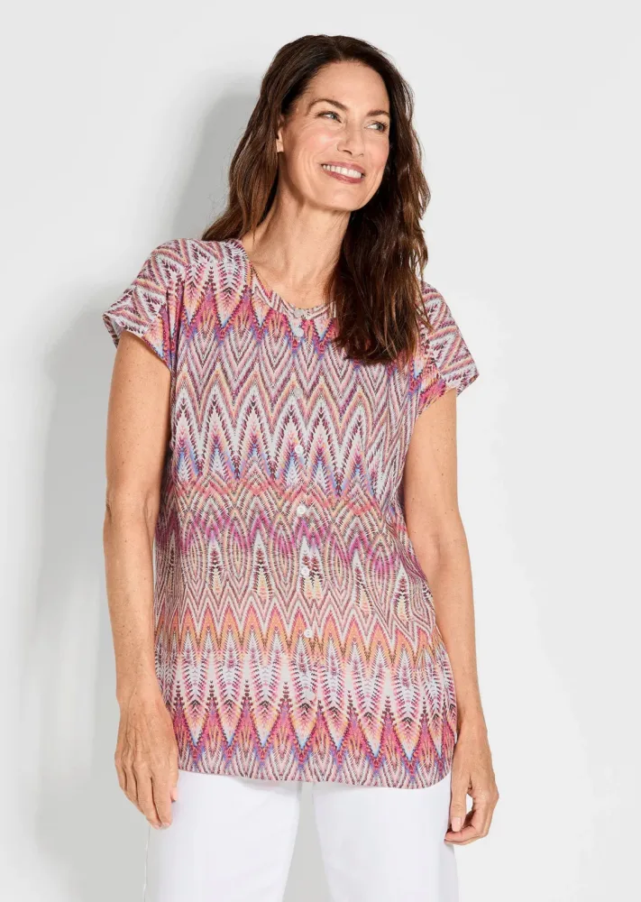 Legere Bluse mit Druck - orange / gemustert - Gr. 20 von Goldner Fashion