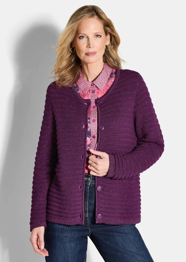 Strickjacke aus Baumwolle und Lurex - beere - Gr. 19 von Goldner Fashion