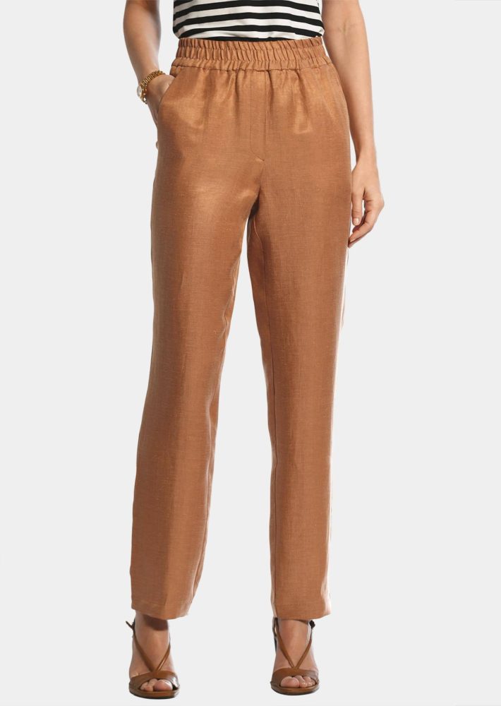 Leinenhose - cognac - Gr. 38 von Goldner Fashion