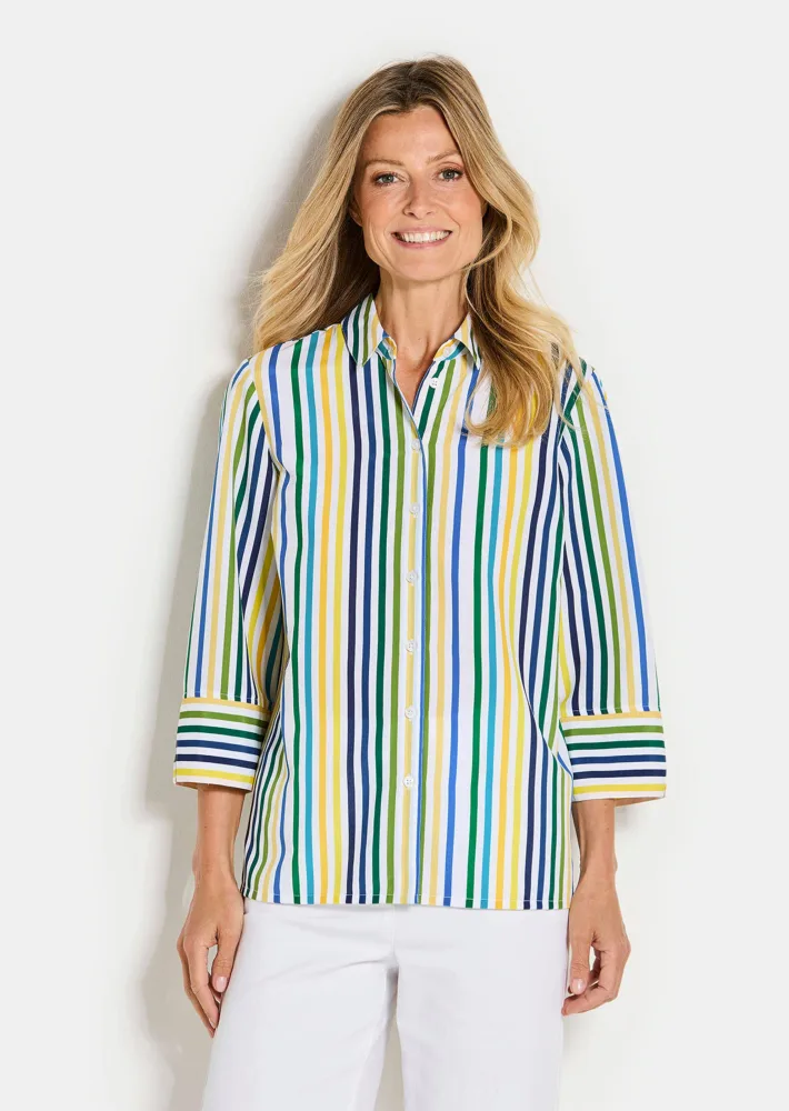 Bluse - grün / blau / gelb / gestreift - Gr. 19 von Goldner Fashion