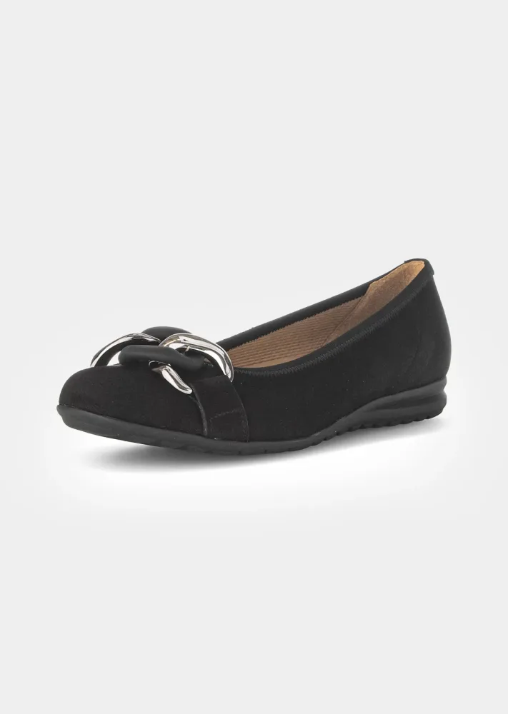 Ballerina aus Leder mit Schmuckkette - schwarz - Gr. 3,5 von Goldner Fashion
