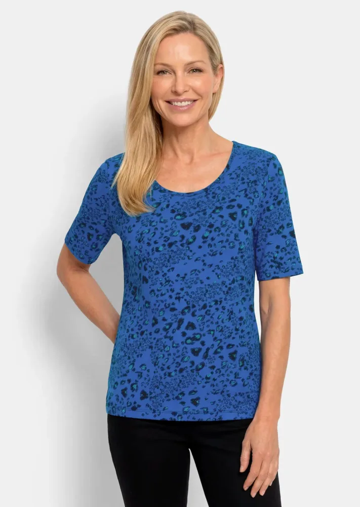 Viskoseshirt im Leo Look - blau / gemustert - Gr. 19 von Goldner Fashion