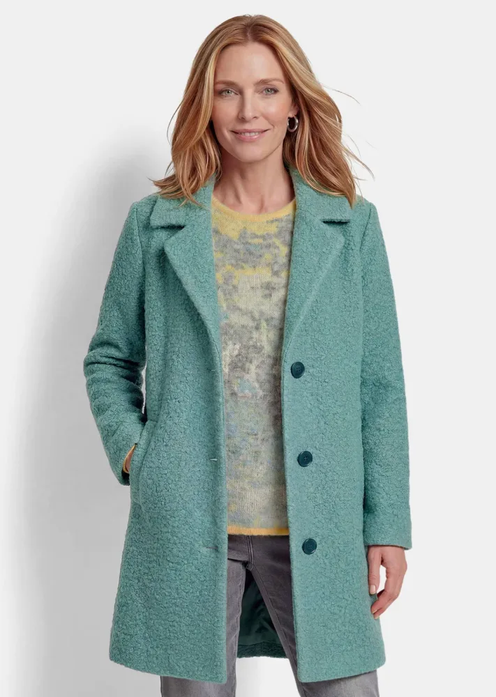 Gerader Mantel aus weichem Bouclé - graugrün - Gr. 21 von Goldner Fashion