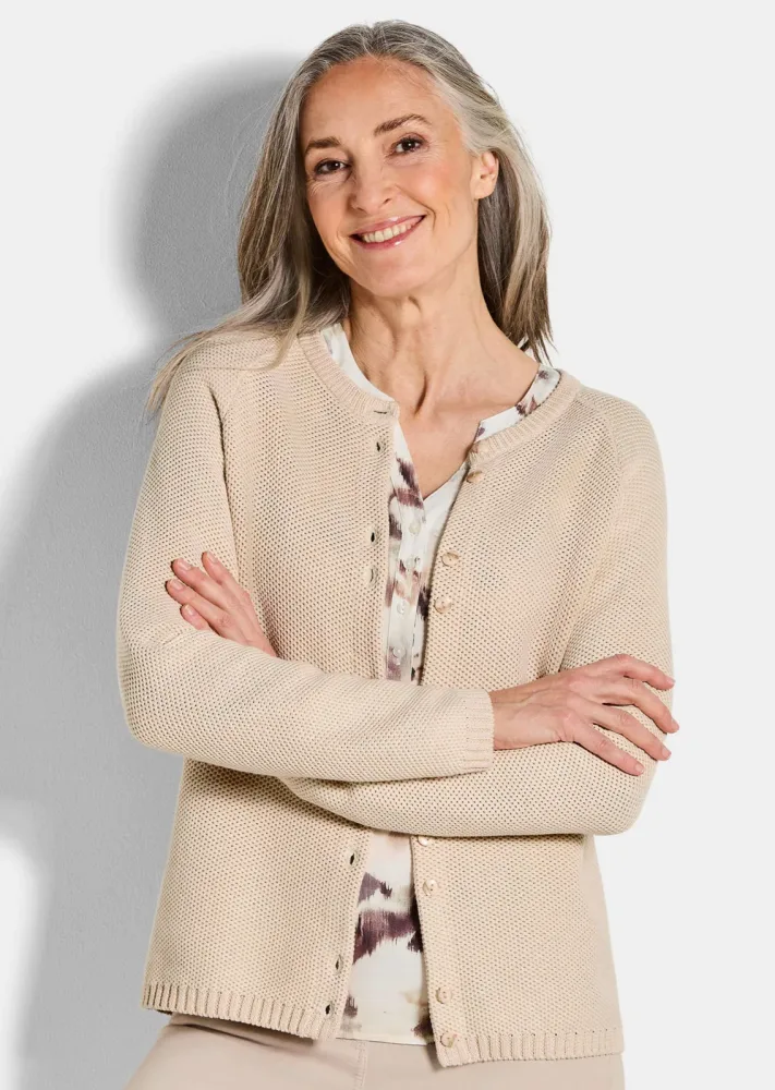 Strickjacke aus reiner Baumwolle - beige - Gr. 19 von Goldner Fashion