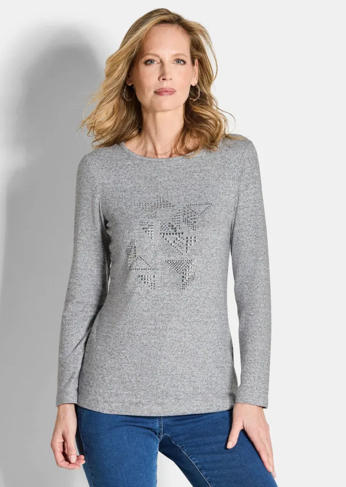 Langarmshirt mit U-Boot-Ausschnitt - grau / méliert - Gr. 19 von Goldner Fashion