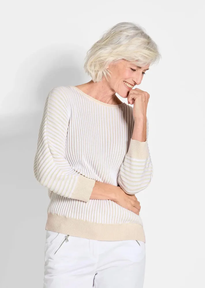 Pullover mit Fledermausärmeln - beige / weiss / gestreift - Gr. 18/19 von Goldner Fashion