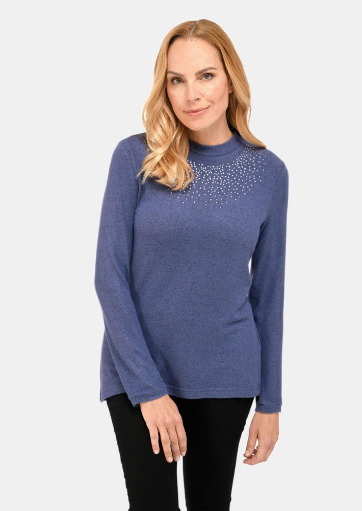 Angenehm weiches Shirt mit Glitzersteinen - blau / méliert - Gr. 23 von Goldner Fashion