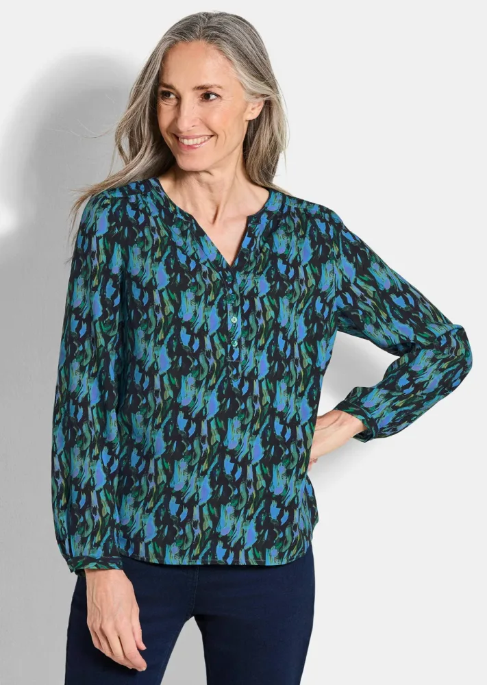Druckbluse im Unikat-Print - petrol / gemustert - Gr. 21 von Goldner Fashion