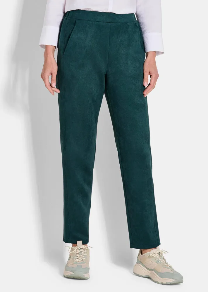 Hose LOUISA in Veloursleder-Optik - dunkelgrün - Gr. 50 von Goldner Fashion