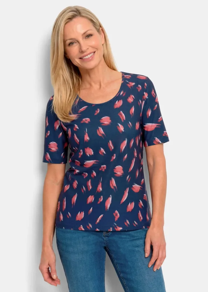 Sommershirt mit Tupfenmuster - dunkelblau / koralle / gemustert - Gr. 19 von Goldner Fashion